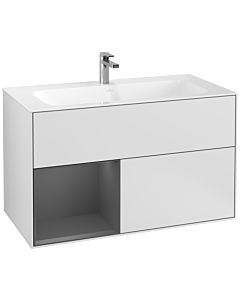 Villeroy und Boch Finion Villeroy und Boch G030GKMT 99,6x59,1cm, éclairage mural, étagère gauche anthracite mat, laqué blanc mat