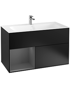 Villeroy und Boch Finion Waschtischunterschrank G030GKPD 99,6x59,1cm, Wandbeleuchtung, Regal links Anthracite matt, Black matt lacquer