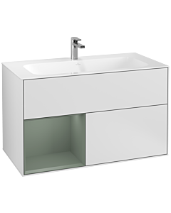 Villeroy und Boch Finion Waschtischunterschrank G030GMMT 99,6x59,1cm, Wandbeleuchtung, Regal links Olive Matt Lacquer, White matt lacquer