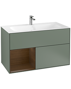 Villeroy und Boch Finion Waschtischunterschrank G030GNGM 99,6x59,1cm, Wandbeleuchtung, Regal links Walnut veneer, Olive Matt Lacquer