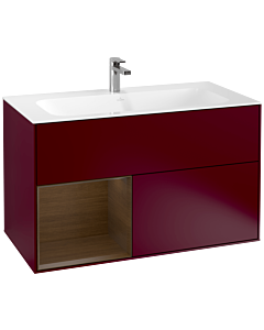 Villeroy und Boch Finion Waschtischunterschrank G030GNHB 99,6x59,1cm, Wandbeleuchtung, Regal links Walnut veneer, Peony Matt