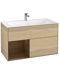 Villeroy und Boch Finion Waschtischunterschrank G030GNPC 99,6x59,1cm, Wandbeleuchtung, Regal links Walnut veneer, Oak Veneer