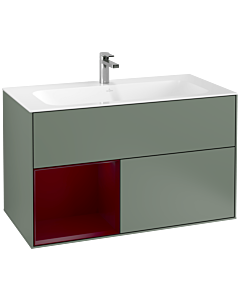 Villeroy und Boch Finion Waschtischunterschrank G030HBGM 99,6x59,1cm, Wandbeleuchtung, Regal links Peony, Olive Matt Lacquer