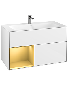 Villeroy und Boch Finion Waschtischunterschrank G030HFGF 99,6x59,1cm, Wandbeleuchtung, Regal links Gold matt, Glossy white lacquer
