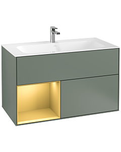 Villeroy und Boch Finion Waschtischunterschrank G030HFGM 99,6x59,1cm, Wandbeleuchtung, Regal links Gold matt, Olive Matt Lacquer