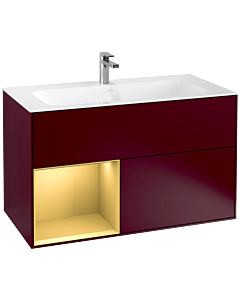 Villeroy und Boch Finion Waschtischunterschrank G030HFHB 99,6x59,1cm, Wandbeleuchtung, Regal links Gold matt, Peony Matt