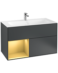 Villeroy und Boch Finion Waschtischunterschrank G030HFHG 99,6x59,1cm, Wandbeleuchtung, Regal links Gold matt, Midnight Blue Matt Lacquer