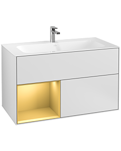 Villeroy und Boch Finion Villeroy und Boch G030HFMT 99,6x59,1cm, éclairage mural, étagère gauche or mat, laqué blanc mat