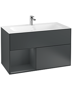 Villeroy und Boch Finion Waschtischunterschrank G030HGHG 99,6x59,1cm, Wandbeleuchtung, Regal links Midnight Blue Matt Lacquer, Midnight Blue Matt Lacquer