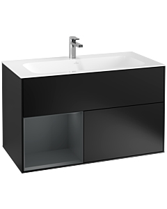 Villeroy und Boch Finion Waschtischunterschrank G030HGPD 99,6x59,1cm, Wandbeleuchtung, Regal links Midnight Blue Matt Lacquer, Black matt lacquer