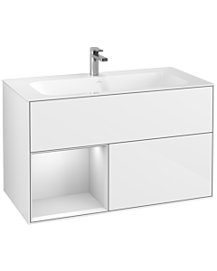 Villeroy und Boch Finion Villeroy und Boch Finion G030MTGF 99.6x59.1cm, wall lighting, shelf on the left white matt lacquer, glossy white lacquer