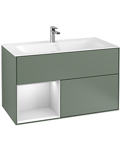 Villeroy und Boch Finion Waschtischunterschrank G030MTGM 99,6x59,1cm, Wandbeleuchtung, Regal links White matt lacquer, Olive Matt Lacquer