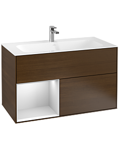 Villeroy und Boch Finion Villeroy und Boch G030MTGN 99,6x59,1cm, éclairage mural, étagère à gauche laqué blanc mat, placage noyer