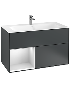 Villeroy und Boch Finion Waschtischunterschrank G030MTHG 99,6x59,1cm, Wandbeleuchtung, Regal links White matt lacquer, Midnight Blue Matt Lacquer