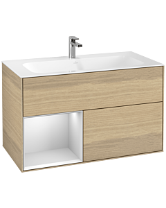 Villeroy und Boch Finion Waschtischunterschrank G030MTPC 99,6x59,1cm, Wandbeleuchtung, Regal links White matt lacquer, Oak Veneer