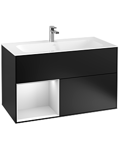 Villeroy und Boch Finion Waschtischunterschrank G030MTPD 99,6x59,1cm, Wandbeleuchtung, Regal links White matt lacquer, Black matt lacquer
