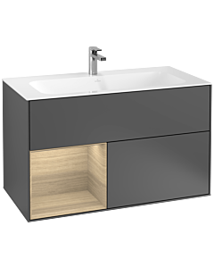 Villeroy und Boch Finion Waschtischunterschrank G030PCGK 99,6x59,1cm, Wandbeleuchtung, Regal links Oak Veneer, Anthracite matt