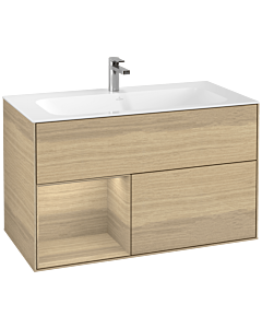 Villeroy und Boch Finion Waschtischunterschrank G030PCPC 99,6x59,1cm, Wandbeleuchtung, Regal links Oak Veneer, Oak Veneer