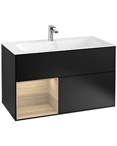 Villeroy und Boch Finion Waschtischunterschrank G030PCPD 99,6x59,1cm, Wandbeleuchtung, Regal links Oak Veneer, Black matt lacquer