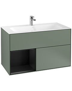 Villeroy und Boch Finion Waschtischunterschrank G030PDGM 99,6x59,1cm, Wandbeleuchtung, Regal links Black matt lacquer, Olive Matt Lacquer