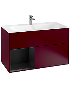 Villeroy und Boch Finion Waschtischunterschrank G030PDHB 99,6x59,1cm, Wandbeleuchtung, Regal links Black matt lacquer, Peony Matt