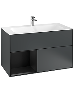 Villeroy und Boch Finion Villeroy und Boch G030PDHG 99,6x59,1cm, éclairage mural, étagère à gauche laqué noir mat, Midnight Blue Matt Lacquer