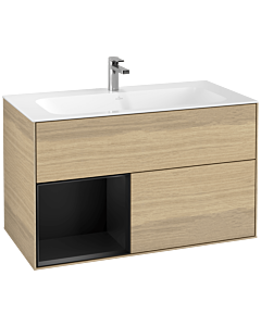 Villeroy und Boch Finion Villeroy und Boch G030PDPC 99,6x59,1cm, éclairage mural, étagère à gauche laqué noir mat, Oak Veneer