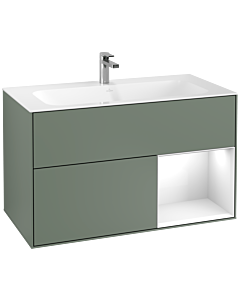 Villeroy und Boch Finion Villeroy und Boch G040GFGM 99,6x59,1cm, Emotion, étagère à droite Laque blanc brillant, Olive Matt Lacquer