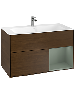 Villeroy und Boch Finion Waschtischunterschrank G040GMGN 99,6x59,1cm, Emotion, Regal rechts Olive Matt Lacquer, Walnut veneer