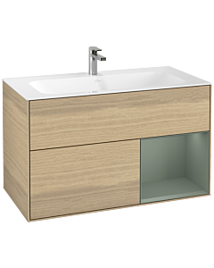 Villeroy und Boch Finion Waschtischunterschrank G040GMPC 99,6x59,1cm, Emotion, Regal rechts Olive Matt Lacquer, Oak Veneer