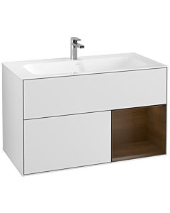 Villeroy und Boch Finion Waschtischunterschrank G040GNMT 99,6x59,1cm, Emotion, Regal rechts Walnut veneer, White matt lacquer