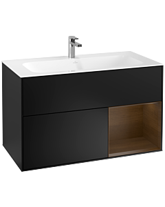 Villeroy und Boch Finion Waschtischunterschrank G040GNPD 99,6x59,1cm, Emotion, Regal rechts Walnut veneer, Black matt lacquer