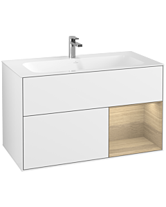Villeroy und Boch Finion Waschtischunterschrank G040PCGF 99,6x59,1cm, Emotion, Regal rechts Oak Veneer, Glossy white lacquer
