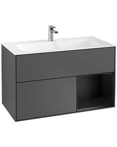 Villeroy und Boch Finion Villeroy und Boch G040PDGK 99,6x59,1cm, Emotion, étagère à droite Laque noire mate, Anthracite mat