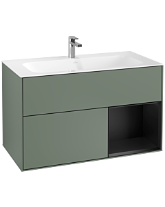 Villeroy und Boch Finion Waschtischunterschrank G040PDGM 99,6x59,1cm, Emotion, Regal rechts Black matt lacquer, Olive Matt Lacquer