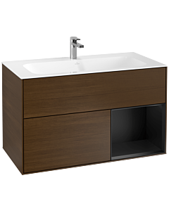 Villeroy und Boch Finion Waschtischunterschrank G040PDGN 99,6x59,1cm, Emotion, Regal rechts Black matt lacquer, Walnut veneer