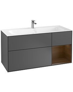 Villeroy und Boch Finion Waschtischunterschrank G070GNGK 119,6x59,1cm, Emotion, Regal rechts Walnut veneer, Anthracite matt