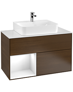 Villeroy und Boch Finion Villeroy und Boch Finion G111GFGN 100cm, cover plate white matt, Emotion, shelf left Glossy white lacquer, walnut veneer