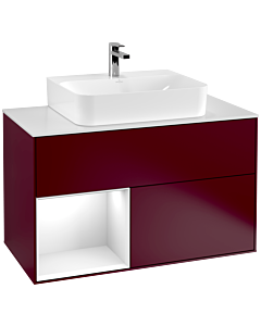 Villeroy und Boch Finion Waschtischunterschrank G111GFHB 100cm, Abdeckplatte white matt, Emotion, Regal links Glossy white lacquer, Peony Matt