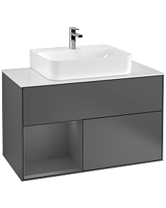 Villeroy und Boch Finion Waschtischunterschrank G111GKGK 100cm, Abdeckplatte white matt, Emotion, Regal links Anthracite matt, Anthracite matt