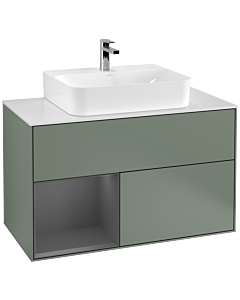 Villeroy und Boch Finion Villeroy und Boch G111GKGM 100cm, plaque de finition blanc mat, Emotion, étagère gauche Anthracite mat, Olive Matt Lacquer