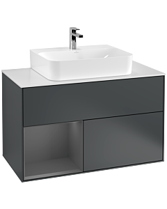 Villeroy und Boch Finion Villeroy und Boch G111GKHG 100cm, plaque de finition blanc mat, Emotion, étagère gauche Anthracite mat, Midnight Blue Matt Lacquer