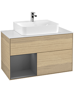 Villeroy und Boch Finion Villeroy und Boch G111GKPC 100cm, plaque de finition blanc mat, Emotion, étagère gauche anthracite mat, Oak Veneer