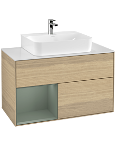 Villeroy und Boch Finion Villeroy und Boch Finion G111GMPC 100cm, cover plate white matt, Emotion, shelf left Olive Matt Lacquer , Oak Veneer