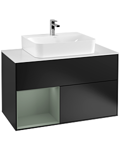 Villeroy und Boch Finion Villeroy und Boch Finion G111GMPD 100cm, cover plate white matt, Emotion, shelf left Olive Matt Lacquer , black matt lacquer
