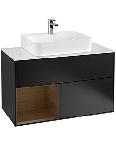 Villeroy und Boch Finion Villeroy und Boch Finion G111GNPD 100cm, cover plate white matt, Emotion, shelf on the left walnut veneer, black matt lacquer