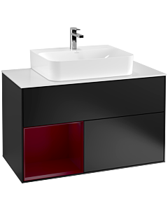 Villeroy und Boch Finion Villeroy und Boch Finion G111HBPD 100cm, cover plate white matt, Emotion, shelf left Peony , black matt lacquer