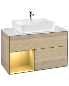 Villeroy und Boch Finion Villeroy und Boch G111HFPC 100cm, plaque de recouvrement blanc mat, Emotion, étagère gauche or mat, Oak Veneer