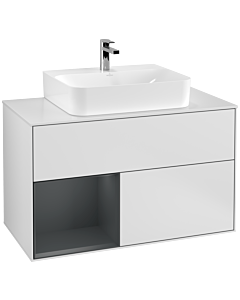 Villeroy und Boch Finion Villeroy und Boch G111HGMT 100cm, plaque de recouvrement blanc mat, Emotion, étagère à gauche Midnight Blue Matt Lacquer , laqué blanc mat