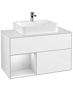 Villeroy und Boch Finion Villeroy und Boch G111MTGF 100cm, plaque de finition blanc mat, Emotion, étagère gauche laqué blanc mat, laqué blanc brillant